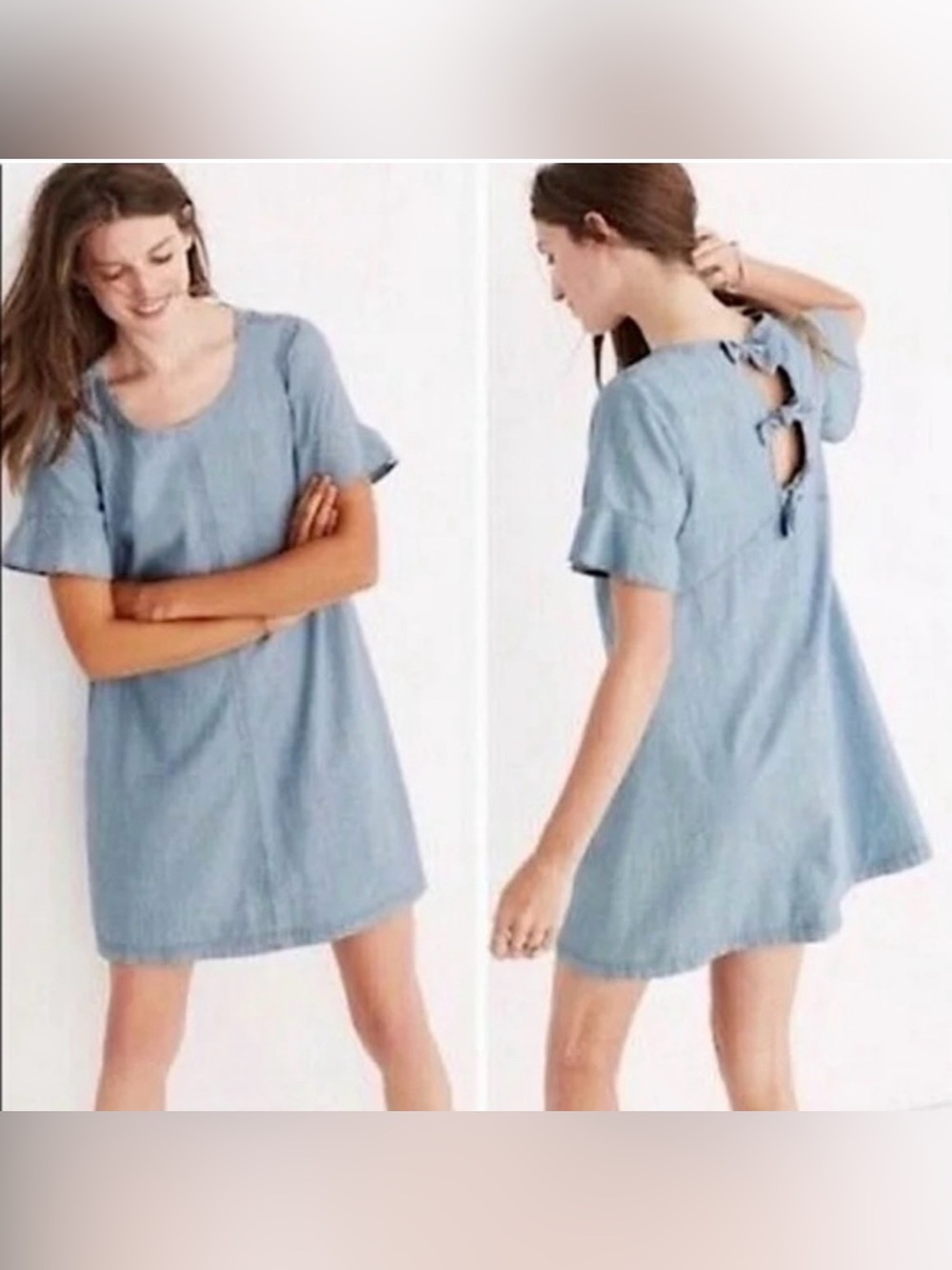 Madewell Chambray Tie-Back A-Line Mini Dress, Light Blue Denim, Size S